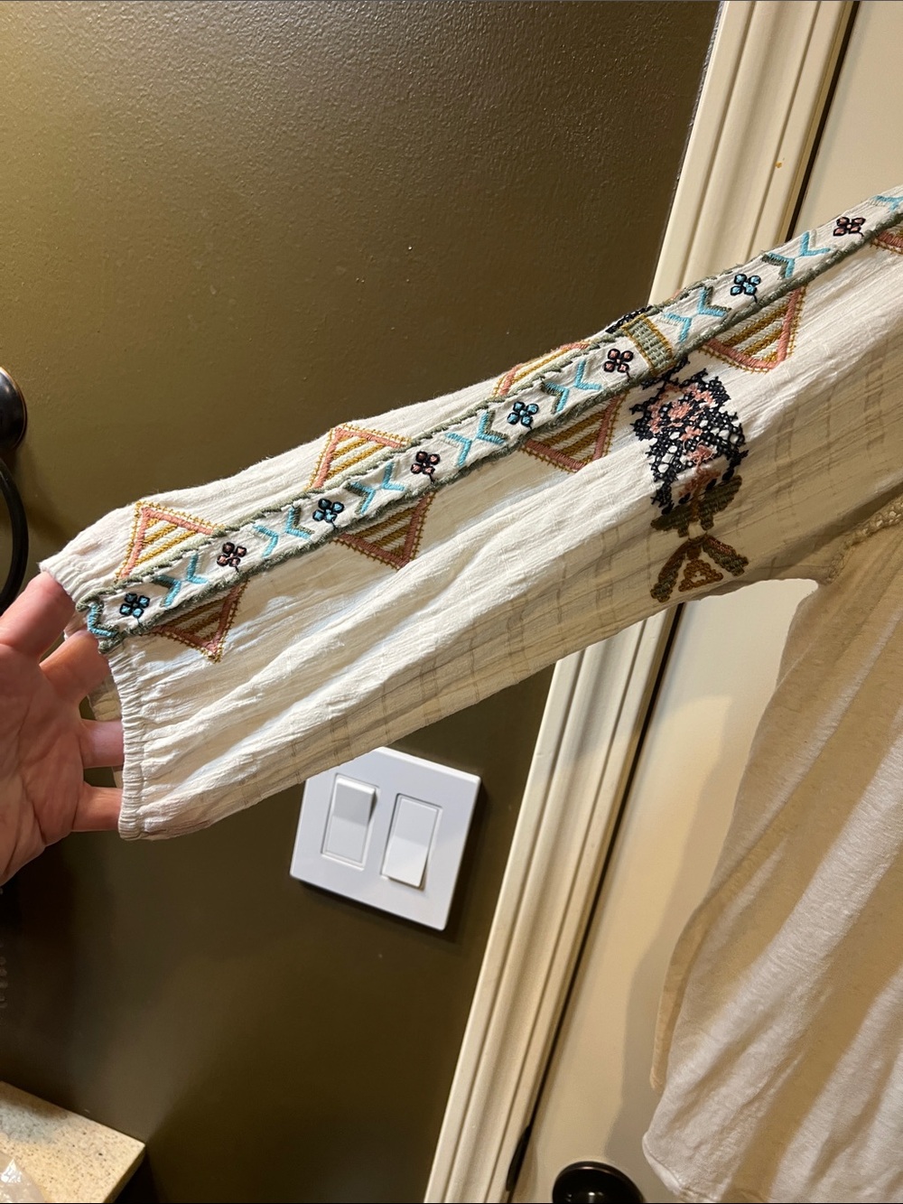 Lucky Brand Cream Boho Embroidered Peasant Tunic - Picture 4 of 11